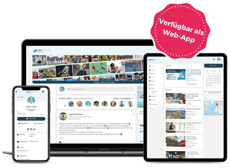 Darstellung des uniexperts Campus auf dem Handy, Tablet und Laptop.